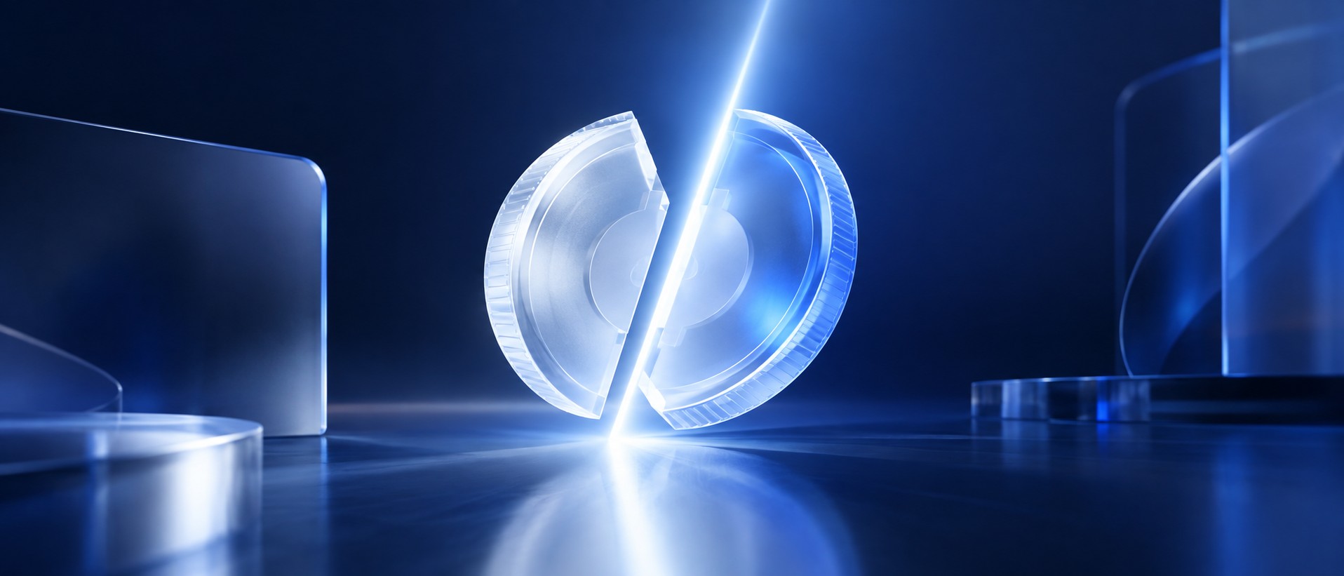 Coin being split into two halves by a beam of light